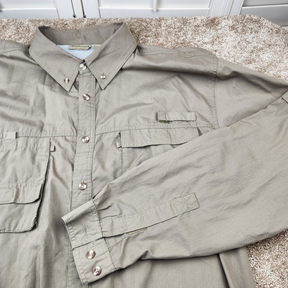 Rugged Earth Outfitters Mens XL Fishing Shirt Long Sleeve Olive Khaki Ventilated